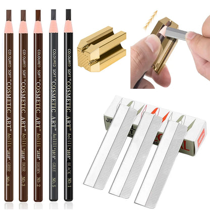 Eyebrow Pencil With Sharpener 4Pcs Brow Trimmer Blade Microblading Supplies Set Eyebrows Sharpening Tip Thin Art Makeup Tools