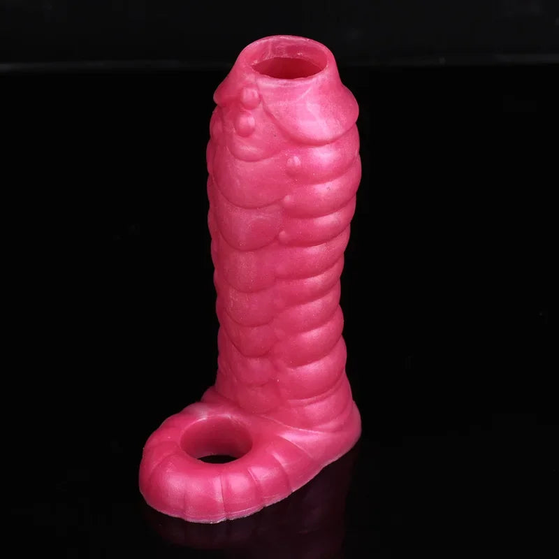 FAAK Fantasy Ribbed Dragon Penis Sleeve Soft Silicone Sex Toys Sheath Stretchable Cock Enlargement Hollow  Male Masturbator