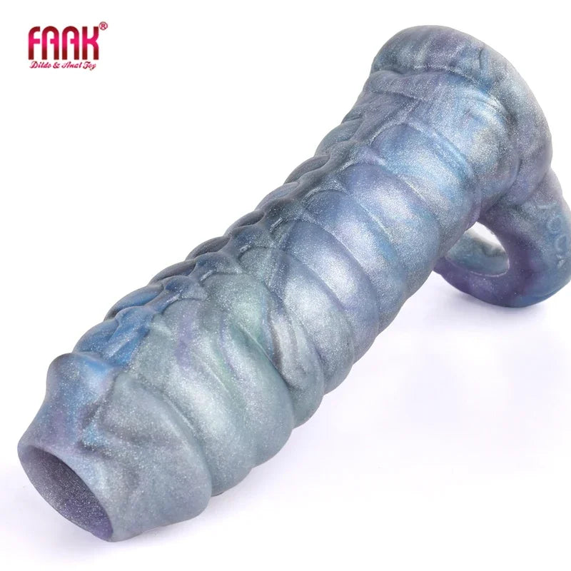 FAAK Fantasy Ribbed Dragon Penis Sleeve Soft Silicone Sex Toys Sheath Stretchable Cock Enlargement Hollow  Male Masturbator