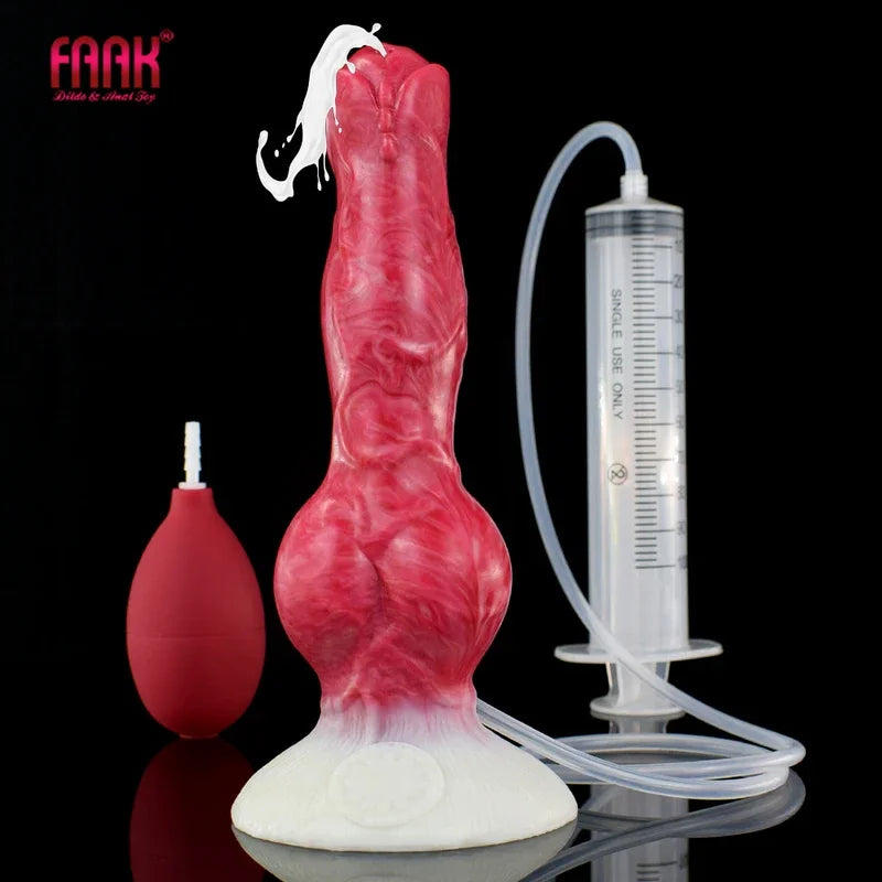 FAAK Large Dog Knot Ejacultion  With  Spray Liquid Function Red Silicone Squirting Penis Sex Toys  Women Men