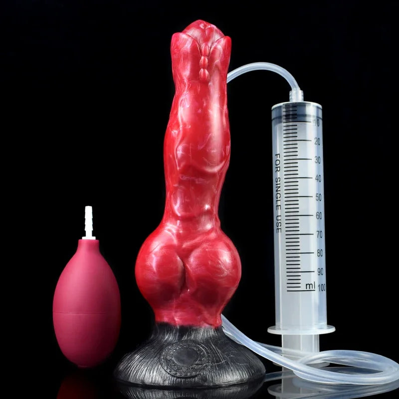 FAAK Large Dog Knot Ejacultion  With  Spray Liquid Function Red Silicone Squirting Penis Sex Toys  Women Men