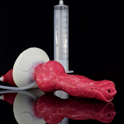 FAAK Large Dog Knot Ejacultion  With  Spray Liquid Function Red Silicone Squirting Penis Sex Toys  Women Men