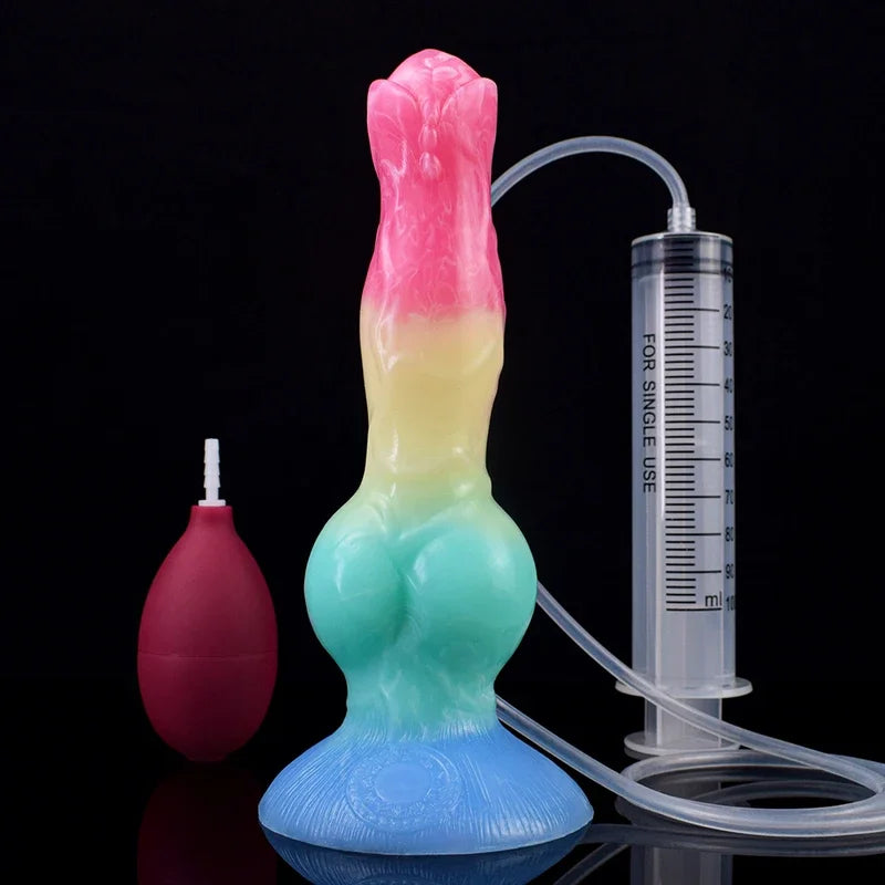 FAAK Large Dog Knot Ejacultion  With  Spray Liquid Function Red Silicone Squirting Penis Sex Toys  Women Men