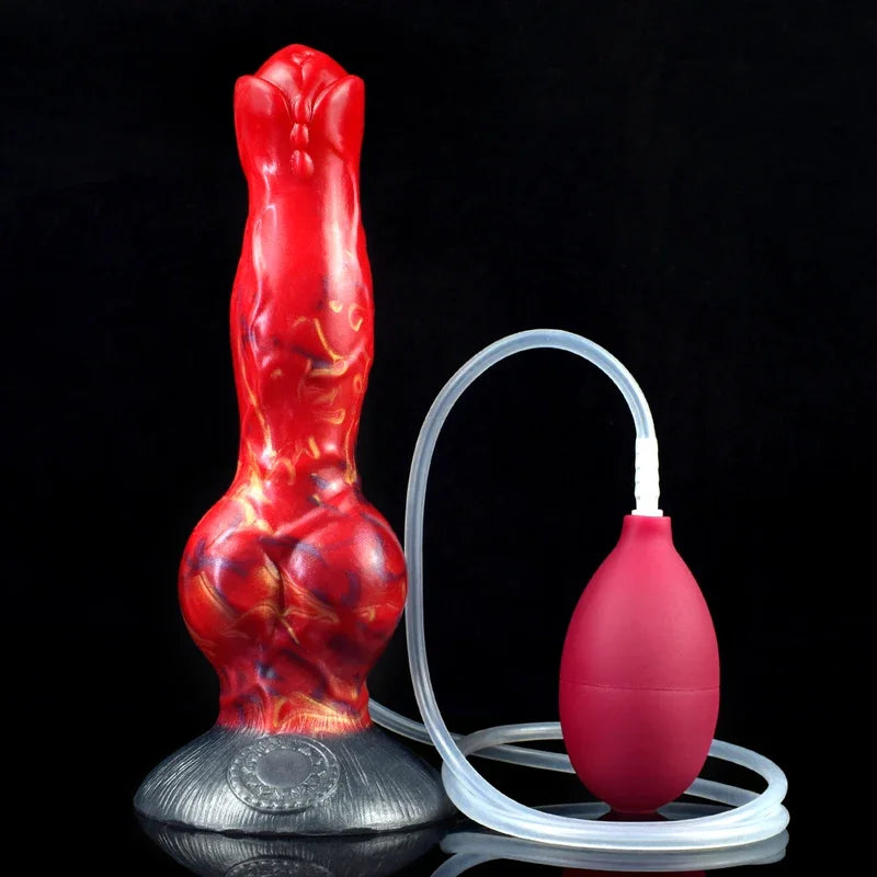 FAAK Large Dog Knot Ejacultion  With  Spray Liquid Function Red Silicone Squirting Penis Sex Toys  Women Men