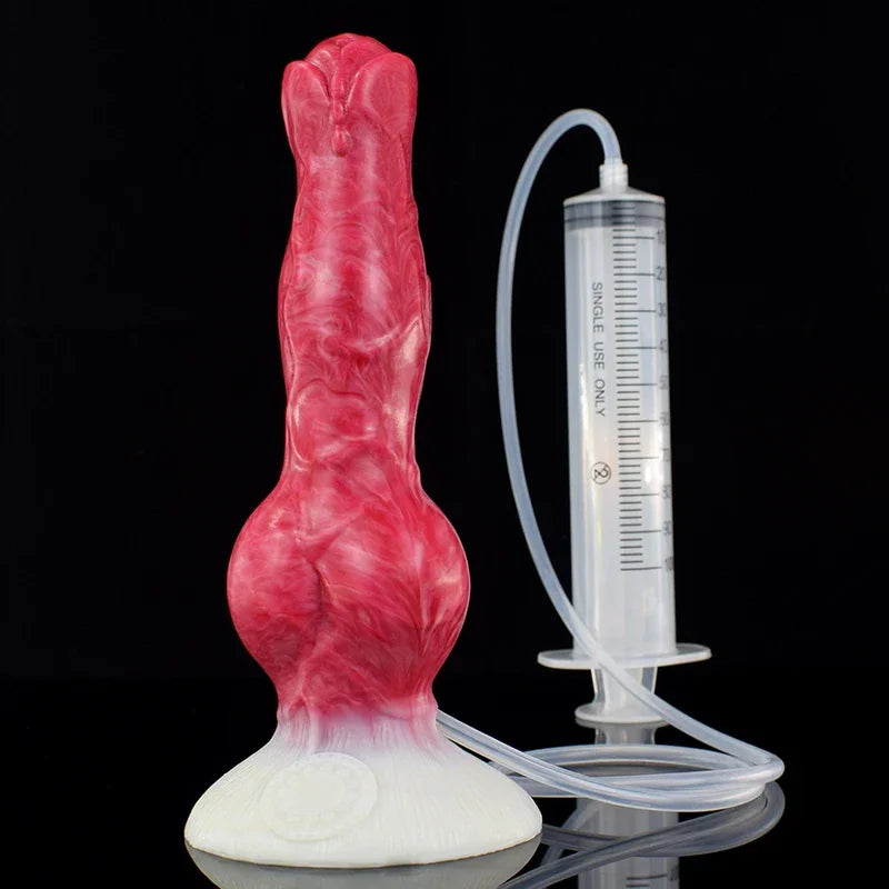 FAAK Large Dog Knot Ejacultion  With  Spray Liquid Function Red Silicone Squirting Penis Sex Toys  Women Men