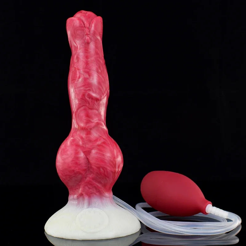 FAAK Large Dog Knot Ejacultion  With  Spray Liquid Function Red Silicone Squirting Penis Sex Toys  Women Men