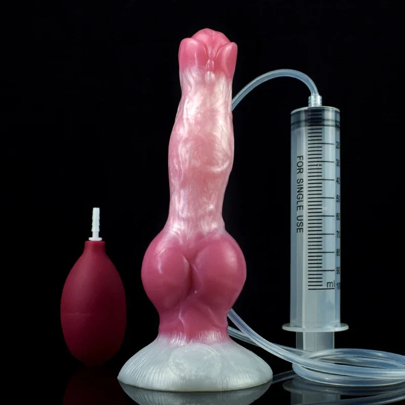 FAAK Large Dog Knot Ejacultion  With  Spray Liquid Function Red Silicone Squirting Penis Sex Toys  Women Men