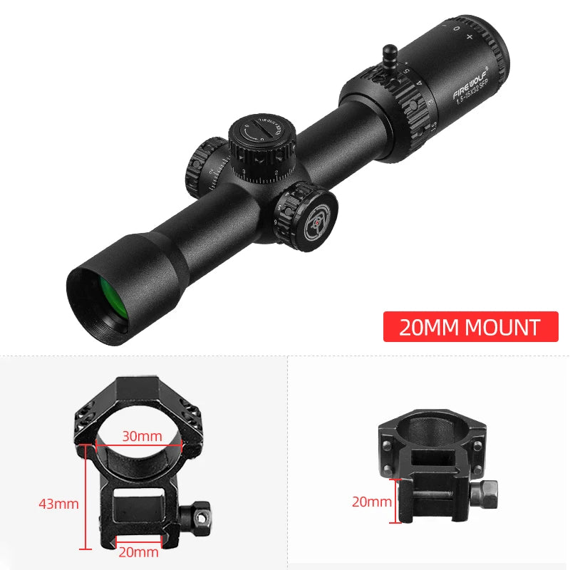 FIRE WOLF 1.5-15X32 SFIR Tactical Riflescope Airsoft Sight PCP Spotting Hunting Optical Collimato Rifle Scopes