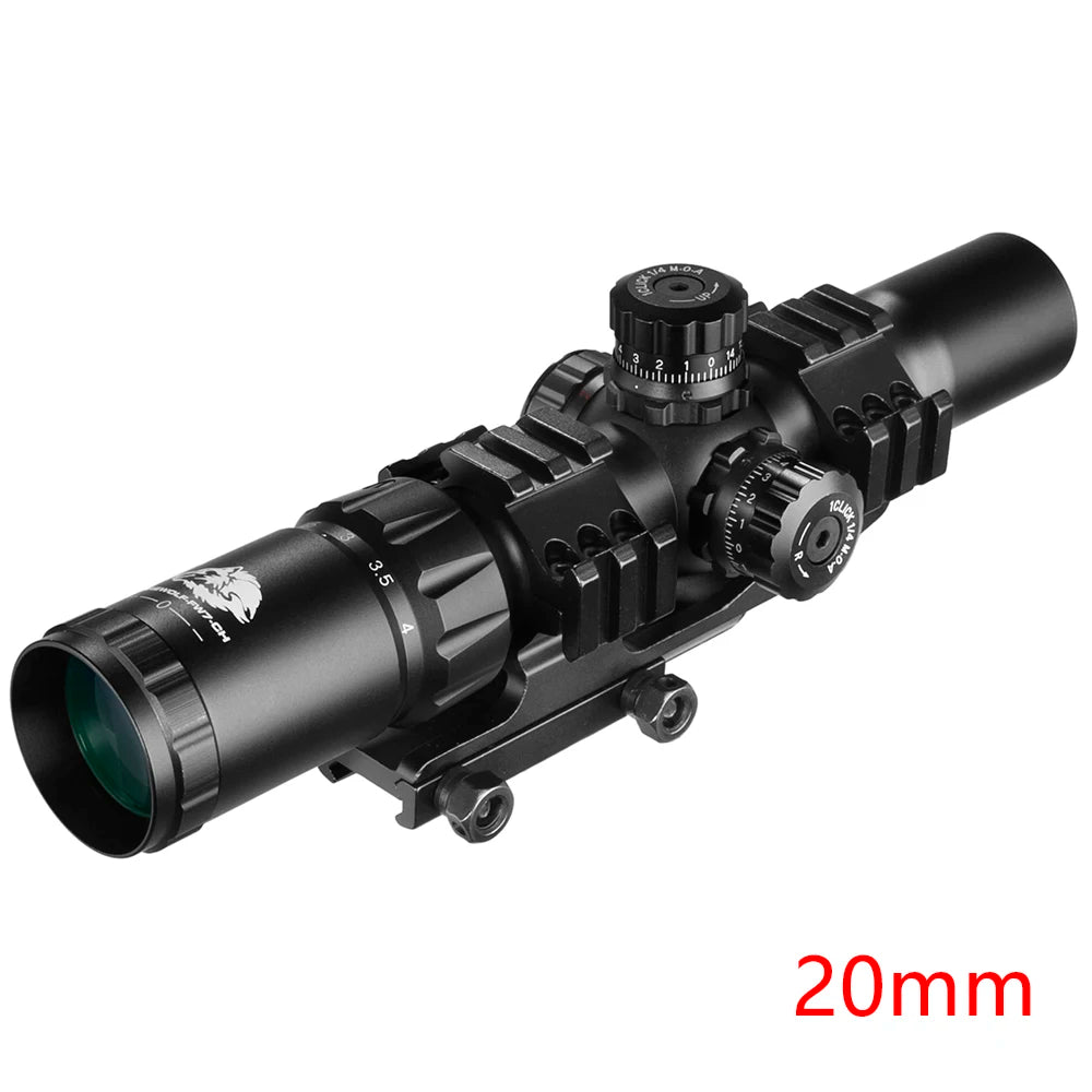 FIRE WOLF 1.5-4X30 Hunting Tactical Optical Rifle Scope with Red Green Illuminated Cross Turret lock Scope Range Airsoft Mirror