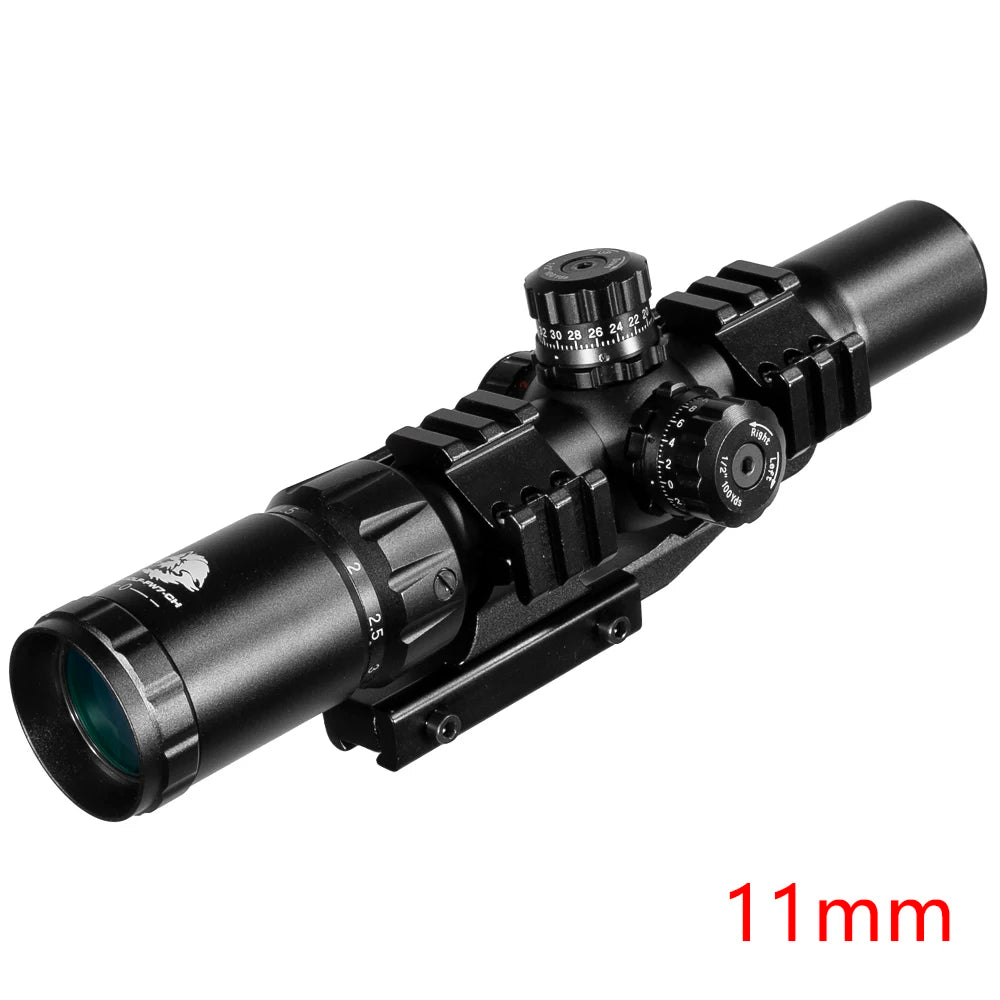 FIRE WOLF 1.5-4X30 Hunting Tactical Optical Rifle Scope with Red Green Illuminated Cross Turret lock Scope Range Airsoft Mirror