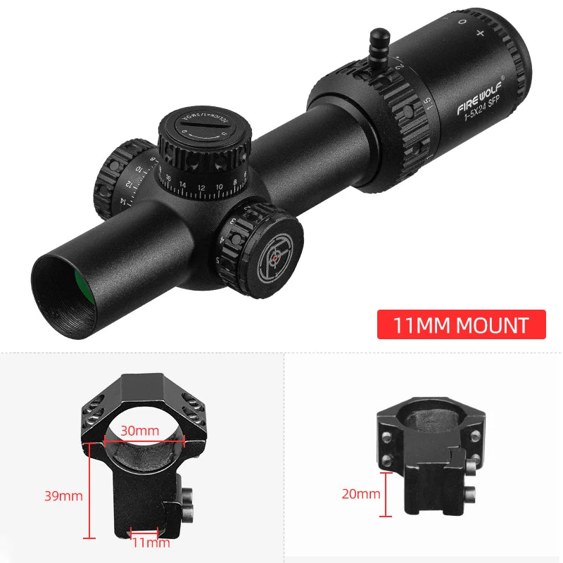 FIRE WOLF 1-5X24 IR SFP Compact Scope Red Illuminated Tactical Riflescope Lock Reset Hunting Optical Sight