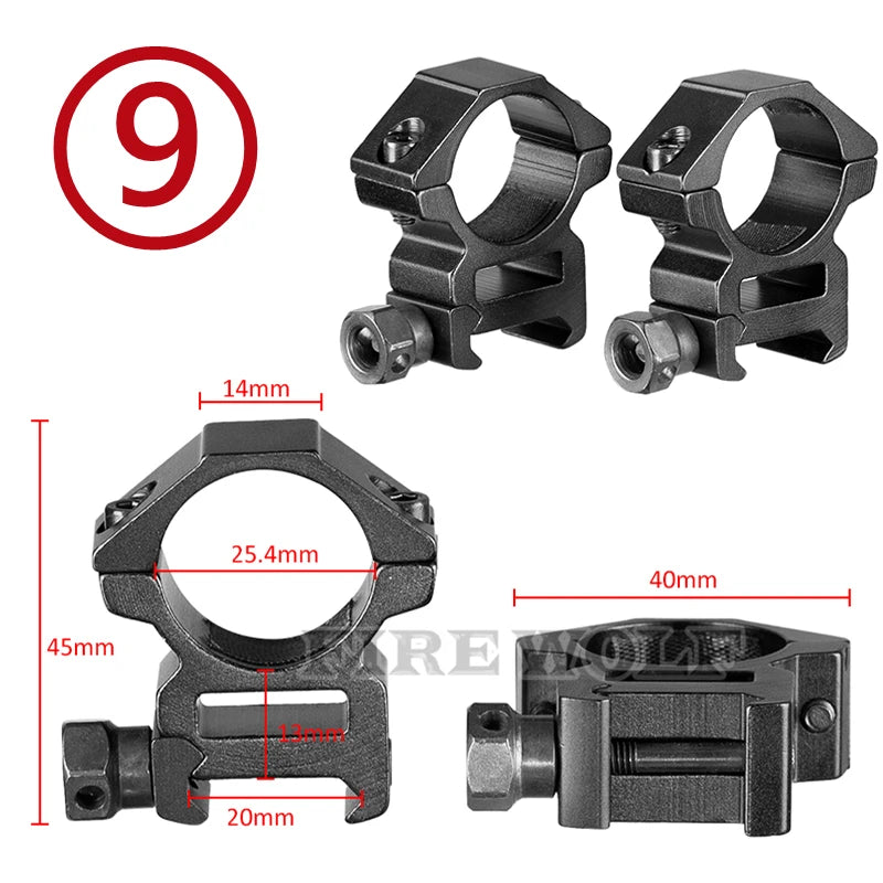 FIRE WOLF 11mm/20mm Riflescope mounting gun Picatinny Slide ring dovetail rail 30mm/25.4mm/35mm  hunting Airsoft accessories