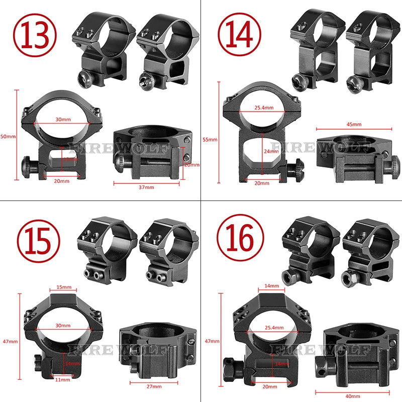 FIRE WOLF 11mm/20mm Riflescope mounting gun Picatinny Slide ring dovetail rail 30mm/25.4mm/35mm  hunting Airsoft accessories