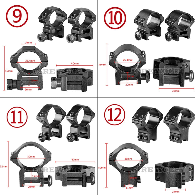 FIRE WOLF 11mm/20mm Riflescope mounting gun Picatinny Slide ring dovetail rail 30mm/25.4mm/35mm  hunting Airsoft accessories