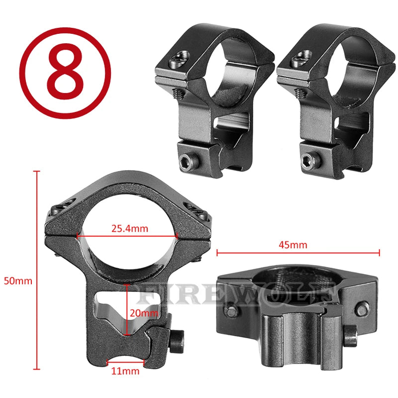 FIRE WOLF 11mm/20mm Riflescope mounting gun Picatinny Slide ring dovetail rail 30mm/25.4mm/35mm  hunting Airsoft accessories