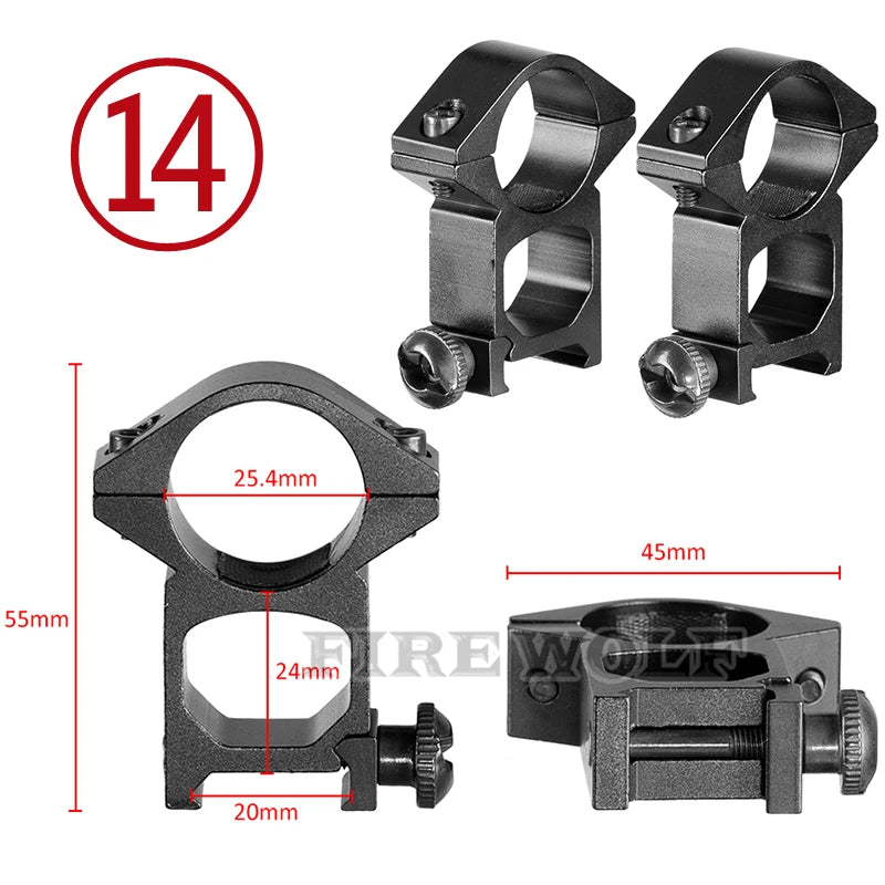 FIRE WOLF 11mm/20mm Riflescope mounting gun Picatinny Slide ring dovetail rail 30mm/25.4mm/35mm  hunting Airsoft accessories