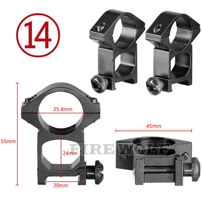 FIRE WOLF 11mm/20mm Riflescope mounting gun Picatinny Slide ring dovetail rail 30mm/25.4mm/35mm  hunting Airsoft accessories