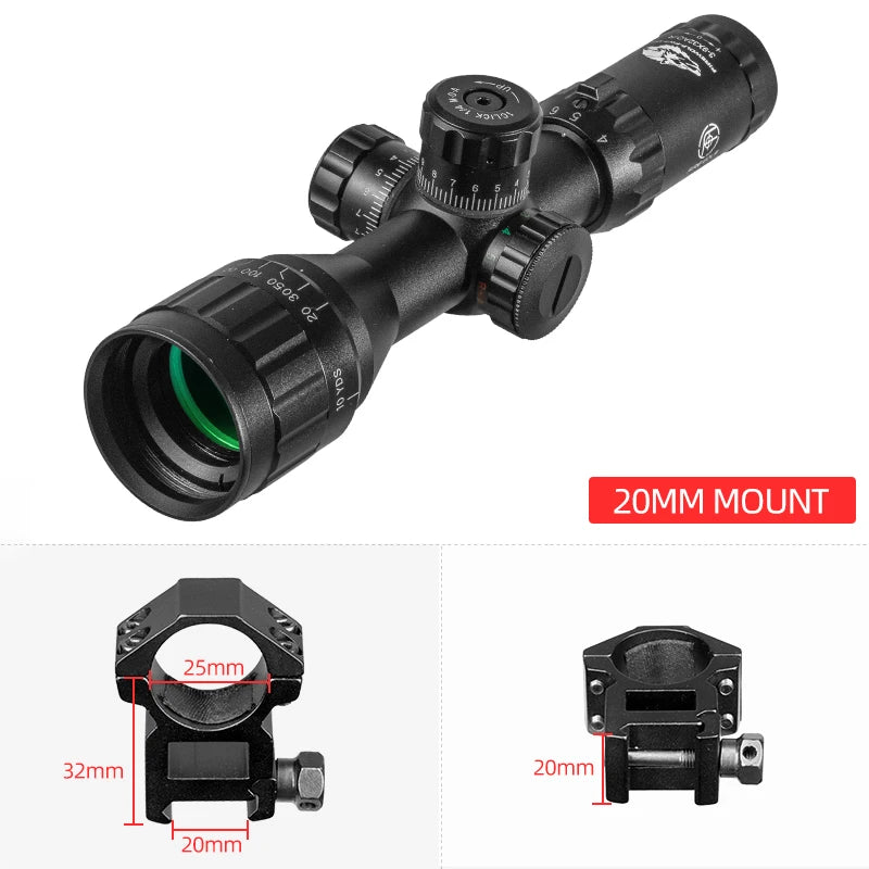 FIRE WOLF 3-9X32 Hunting Tactical Optical Rifle Scope with Red Green Illuminated Cross Scope Range air gun Pocket mirror sight