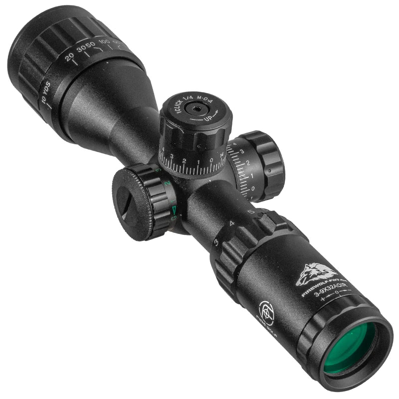 FIRE WOLF 3-9X32 Hunting Tactical Optical Rifle Scope with Red Green Illuminated Cross Scope Range air gun Pocket mirror sight