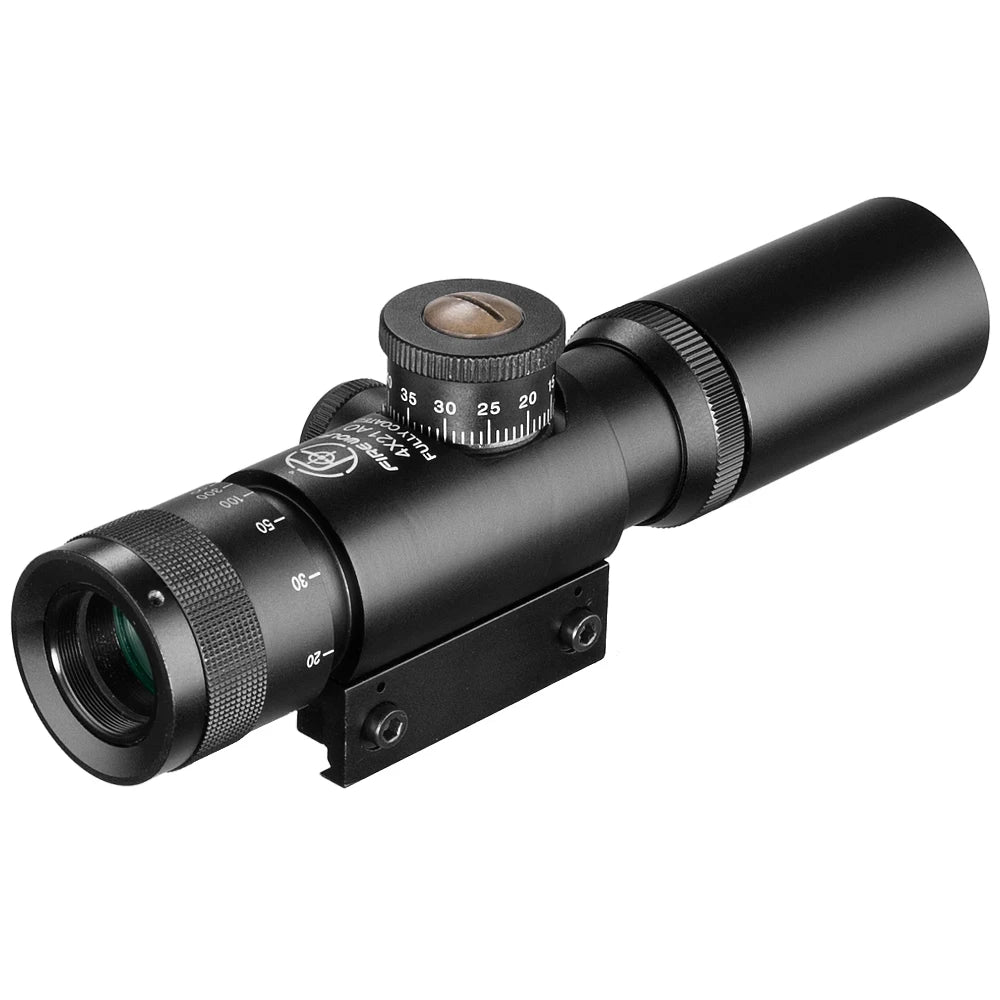 FIRE WOLF 4x21 Compact Hunting Air Rifle Scope Tactical Optical Sight Glass Etched Reticle Riflescopes With Flip open Lens Caps