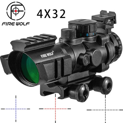 FIRE WOLF 4x32 Red Dot Gun Riflescope Top Weaver Rail 20mm Dovetail Optics Scope Tactical Sight Spotting scope  rifle hunting