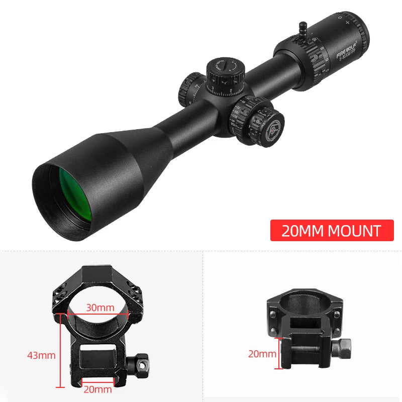 FIRE WOLF 5-30X56 FFP First Focal Plane Scope Tactical Riflescope With Illumination For Long Range Shooting Hunting Fit .338