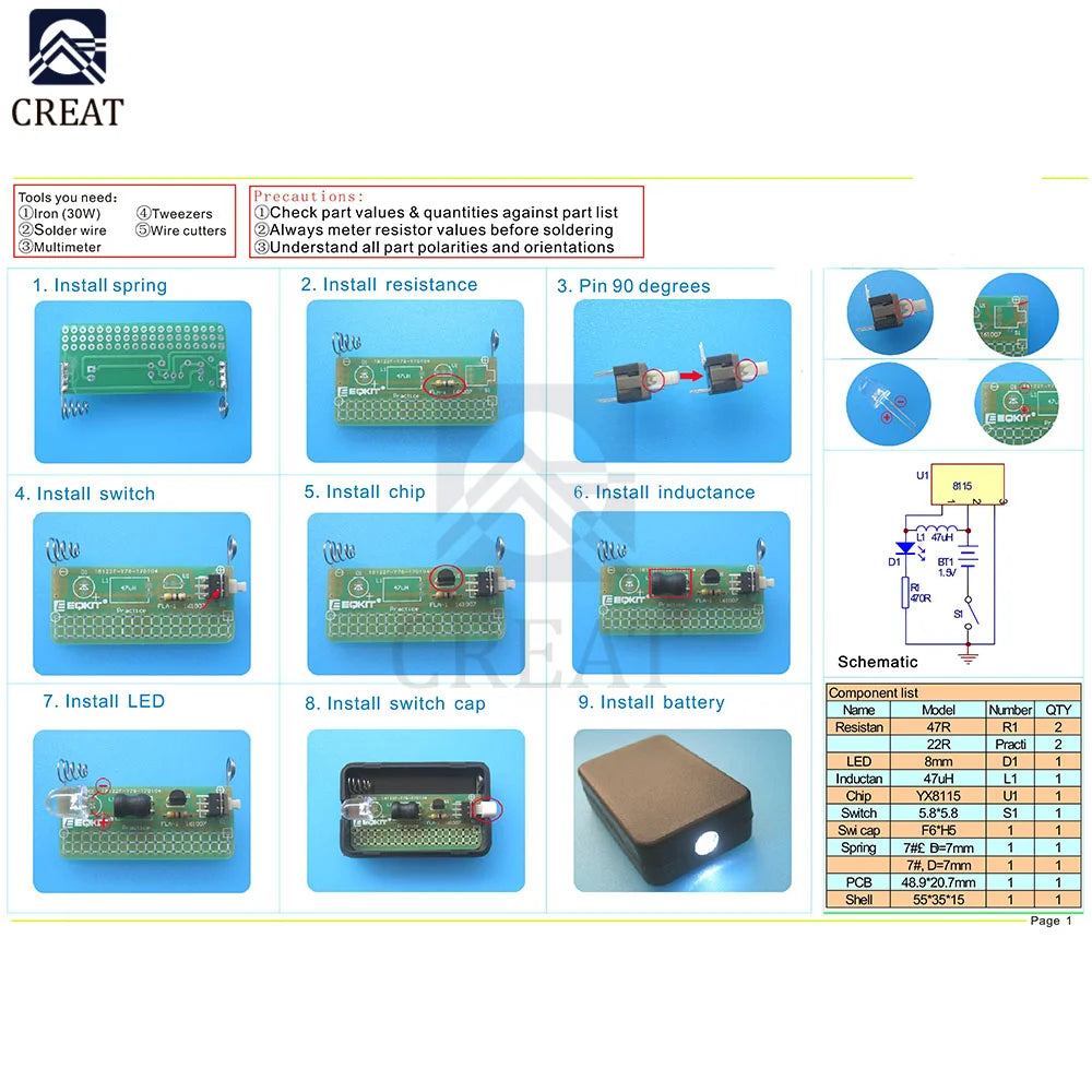 FLA-1 1.5V DIY Simple Flashlight Soldering Practice Circuit Board Electronic Components Welding Training DIY Kit