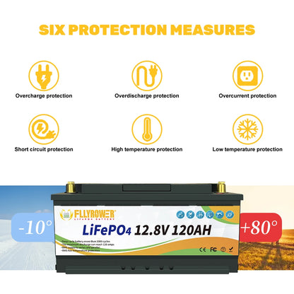 PC FLLYROWER Lifepo4 Battery 12V  6 10 12 20 25 30 40 50 60 80 100 120 180 200Ah LiFePO4 Battery Pack 12.8v Solar Lithium Battery