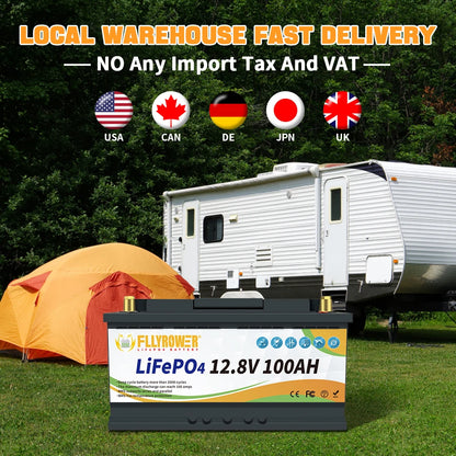 PC FLLYROWER Lifepo4 Battery 12V  6 10 12 20 25 30 40 50 60 80 100 120 180 200Ah LiFePO4 Battery Pack 12.8v Solar Lithium Battery