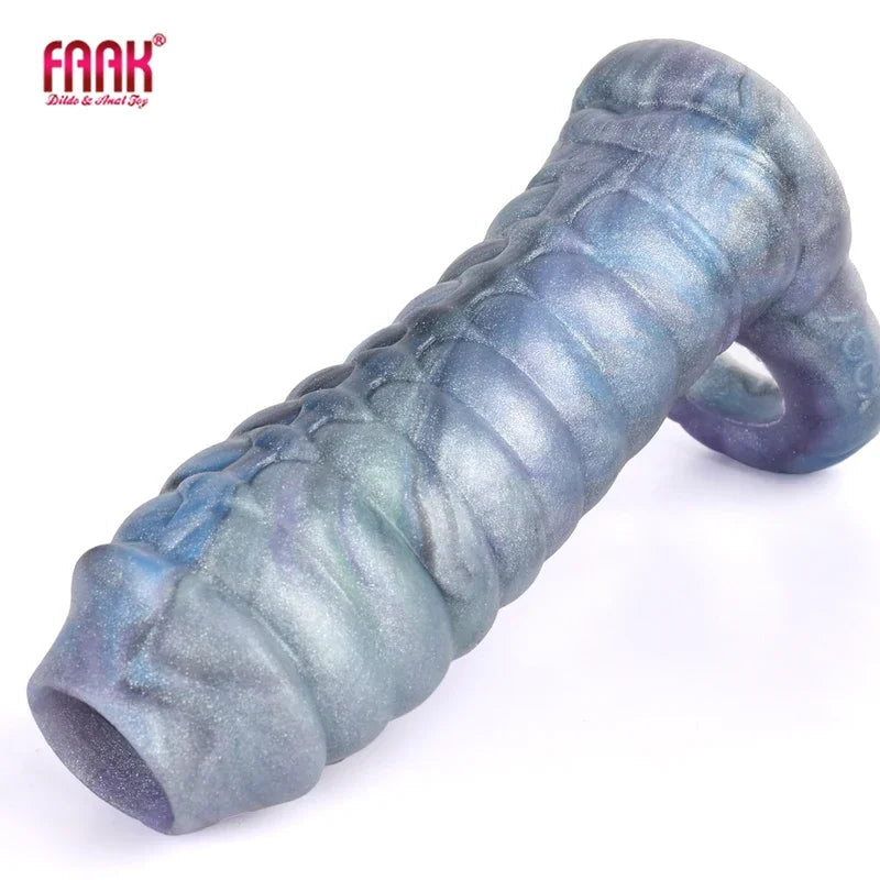 Faak fantasy ribbed Dragon penis sleeve soft silicone sex toys sheath stretchable cock enlargement hollow dildo male masturbator gtooza.com