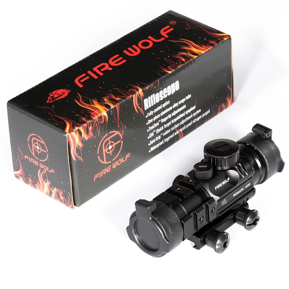 Fire Wolf 4X32 Hunting Optical sight tactical Rifle Scope Green red dot light Rifle tips cross Spotting scope  rifle hunting