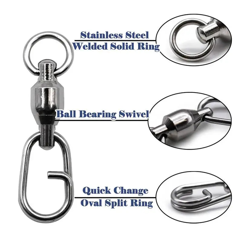 PC Fishing Snap Swivels Solid Ring Fishing Connectors Swivels Trolling Bait