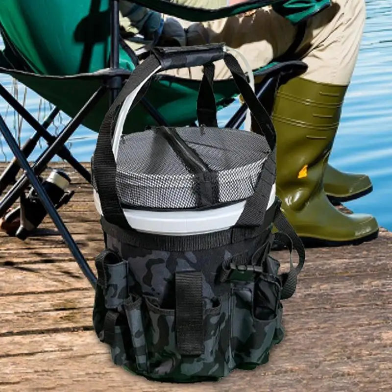 PC Fishing Tool Organizer Rod & Plier Holder Multi-pocket Fishing Bucket To