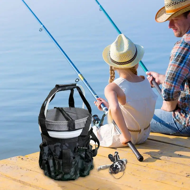 PC Fishing Tool Organizer Rod & Plier Holder Multi-pocket Fishing Bucket To