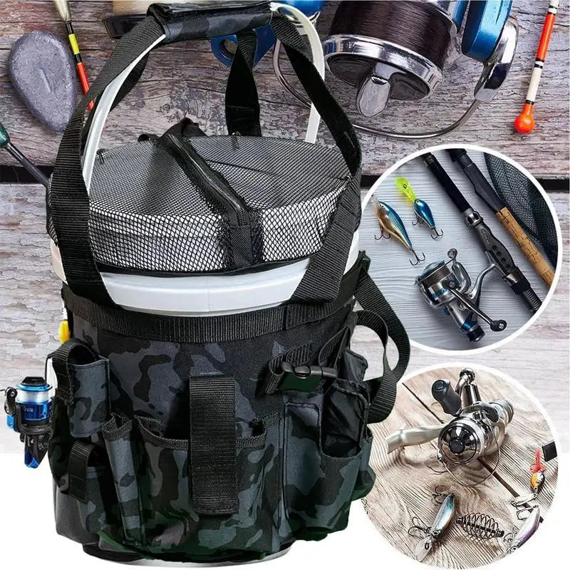 PC Fishing Tool Organizer Rod & Plier Holder Multi-pocket Fishing Bucket To