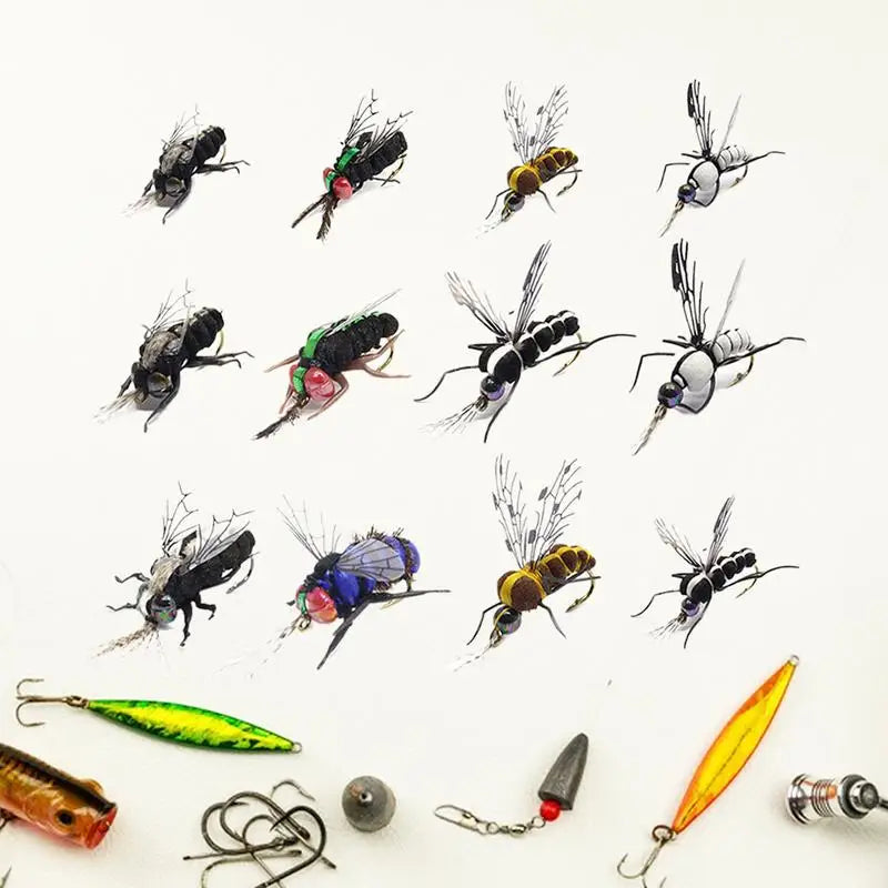 PC Fly Fishing For Trout 12pcs Salmon Fishing Fly Realistic Hand Tied Bass