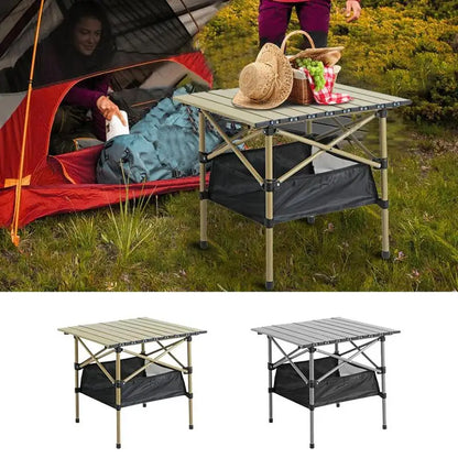 PC Folding Camp Table Portable Large Picnic Roll-up Table With Mesh Storage