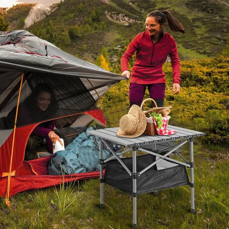 PC Folding Camp Table Portable Large Picnic Roll-up Table With Mesh Storage