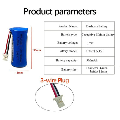 For 70mai Dash Cam A400 fessional accessories 3.7V 500mAh lithium battery HMC1635, car DVR car recorder special lithium battery