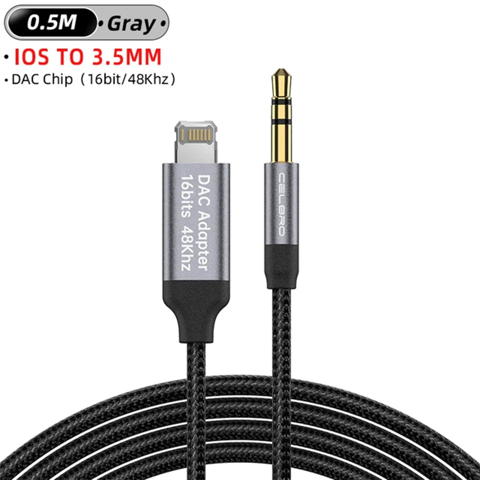 PC For Iphone 14 Plus 13 Pro 8 Pin To 3.5mm Jack Male Aux Cable For Apple 12 Mini 11pro Max Xr Car Converter Earphone Audio Adapter