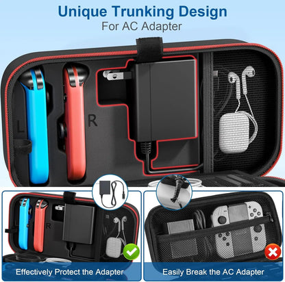 For Nintendo Switch & NS OLED Console Carrying Case Portable Hard Shell Pouch Carrying Travel Bag Fit for Joy-Con US Adapter