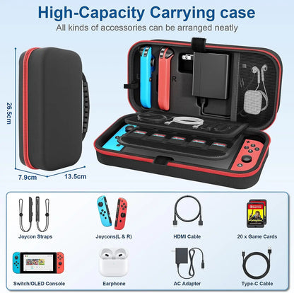 For Nintendo Switch & NS OLED Console Carrying Case Portable Hard Shell Pouch Carrying Travel Bag Fit for Joy-Con US Adapter