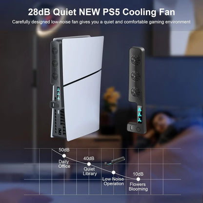 For Playstation 5 Slim PS5 Slim Console Cooling Fan Cooler with USB Port and 3 Adjustable Quiet 9500-Speed Fans, Cool LED Light