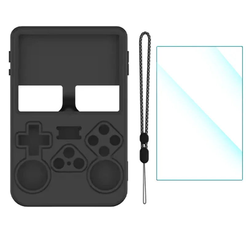 For R36S Silicone Protective Case Lanyard Kit For Retro Handheld Game Console Shockproof Protector Cover Tempered Glass Film