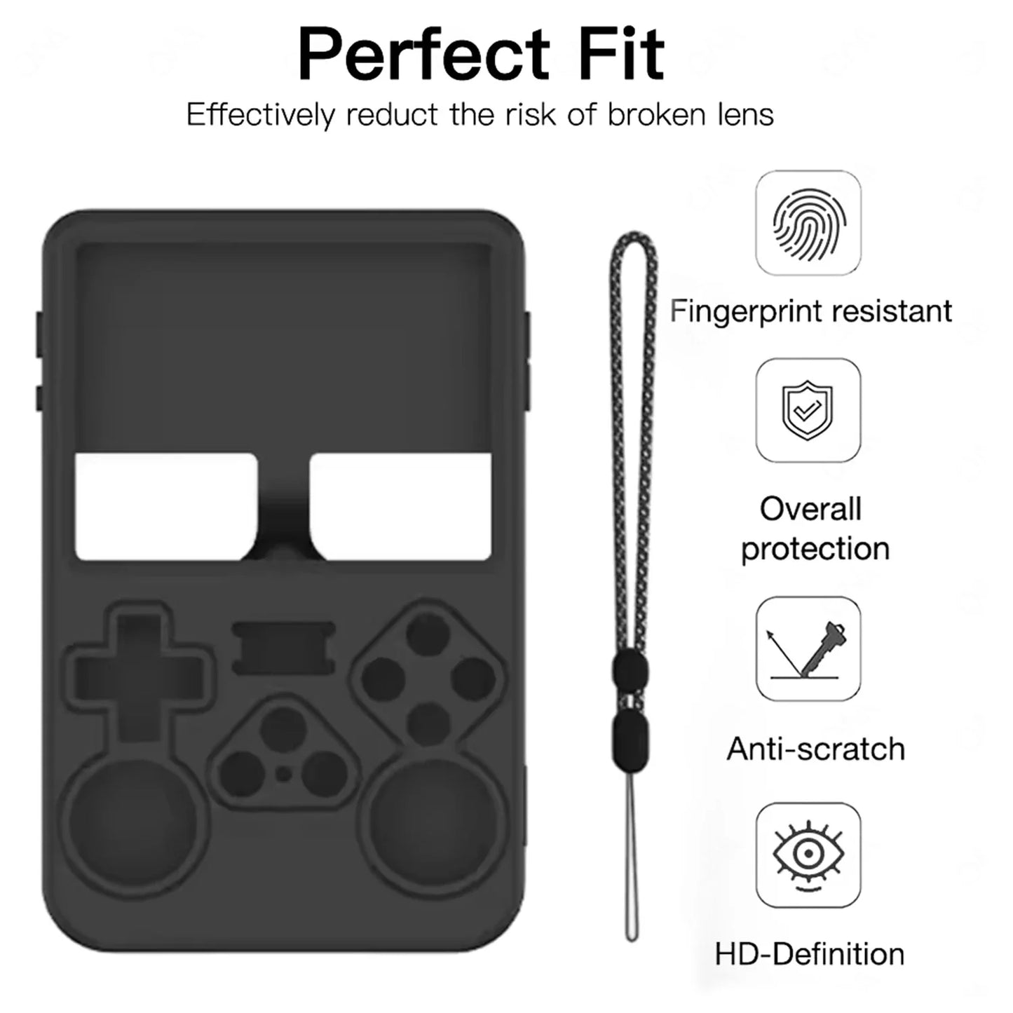 For R36S Silicone Protective Case Lanyard Kit For Retro Handheld Game Console Shockproof Protector Cover Tempered Glass Film