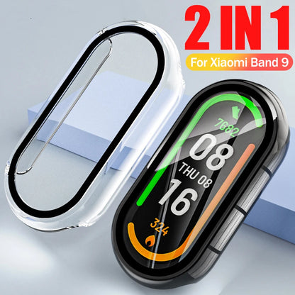 For Xiaomi Mi Band 9 Hard PC Case Tempered Glass Integrated Protector Full Coverage Protective Cover Smartband Accessories