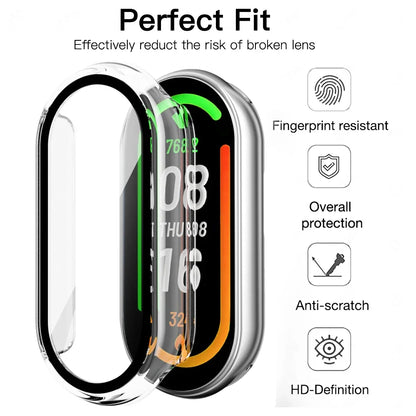 For Xiaomi Mi Band 9 Hard PC Case Tempered Glass Integrated Protector Full Coverage Protective Cover Smartband Accessories