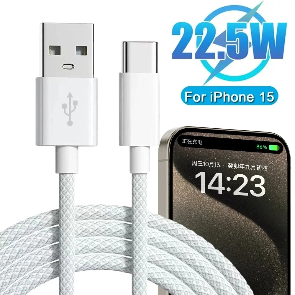 PC For iPhone 15/15 Pro/15 Pro Max/15 Plus Carplay Cable USB C Mobile Phone Fast Charging Cord Nylon Braided Cables For Car Play