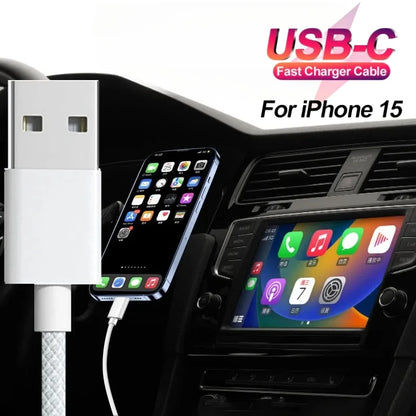 PC For iPhone 15/15 Pro/15 Pro Max/15 Plus Carplay Cable USB C Mobile Phone Fast Charging Cord Nylon Braided Cables For Car Play