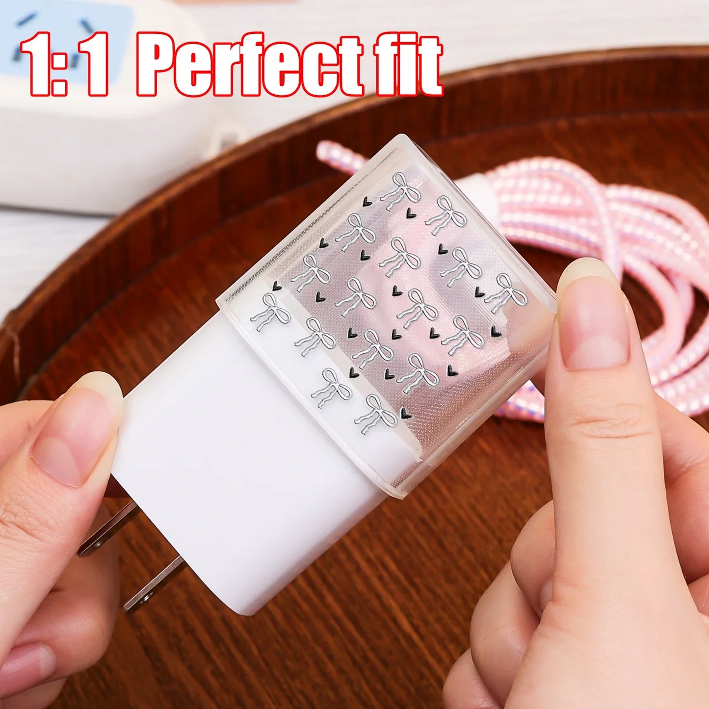 For iPhone 20W Charger Transparent Protective Cover Cable Winder Organizer Kit Cute Bowknot Charger Protector Case For iPhone 16